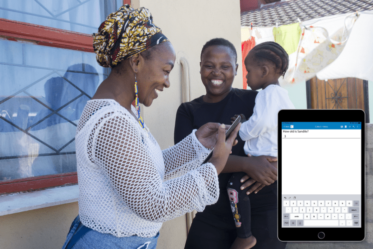 A woman uses SurveyCTO Collect on her device to conduct a CAPI interview.