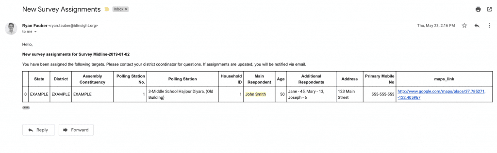 IDinsight automated emails to surveyors