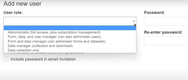 Screenshot of SurveyCTO user roles.