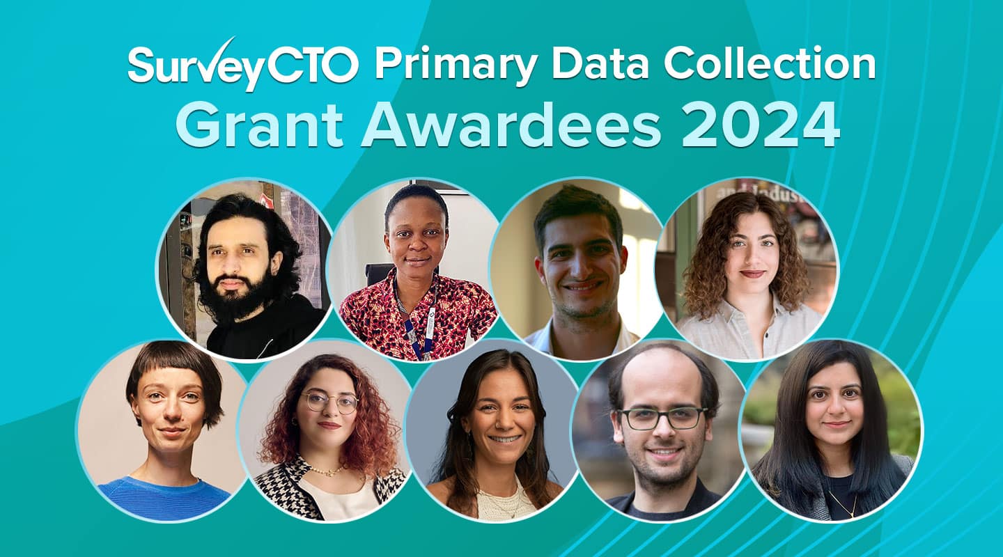 SurveyCTO primary data collection grant awardees 2024 with 9 images of individual grant winners